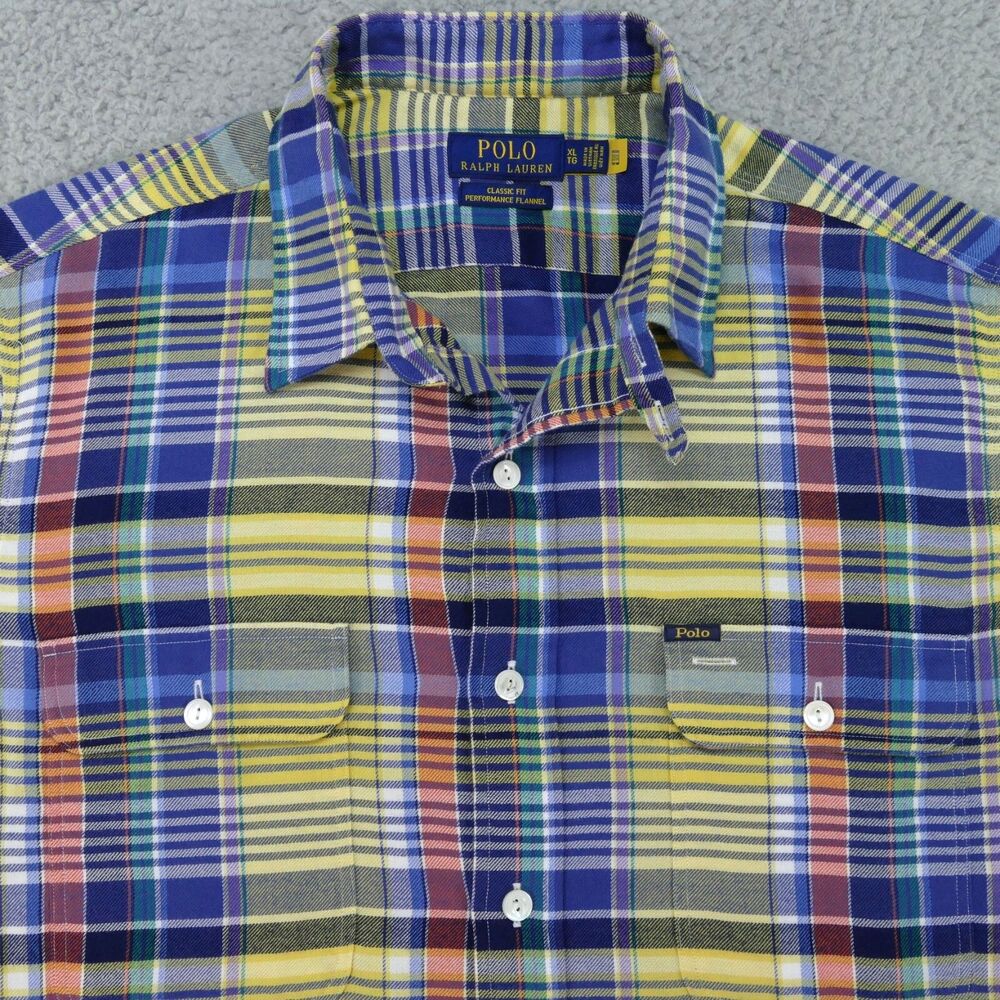 Polo Ralph Lauren Shirt Mens XL Polo Sport Cotton Flannel Loop Collar Multicolor